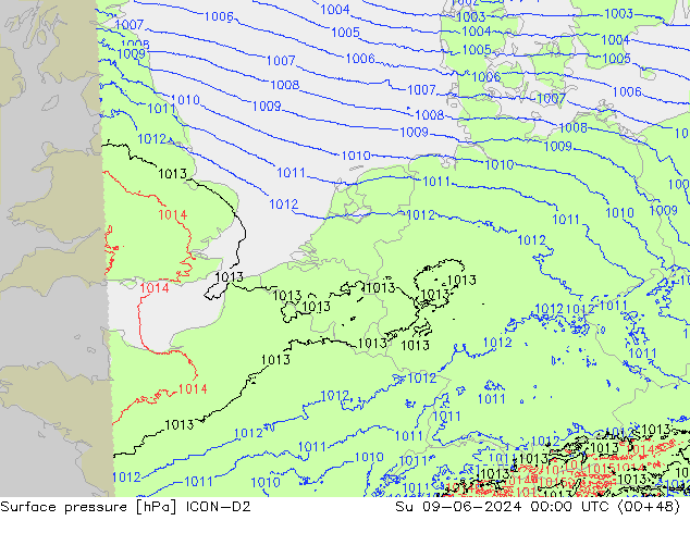 pressão do solo ICON-D2 Dom 09.06.2024 00 UTC