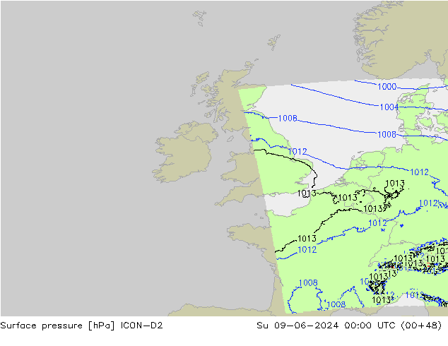 Yer basıncı ICON-D2 Paz 09.06.2024 00 UTC