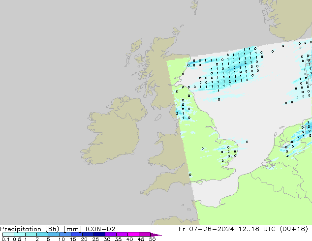 Precipitazione (6h) ICON-D2 ven 07.06.2024 18 UTC