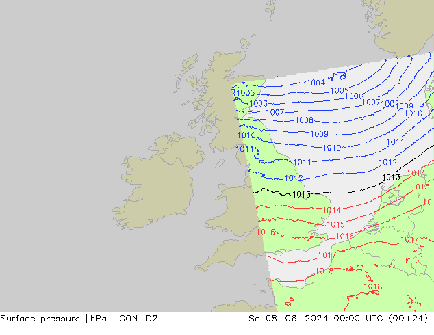 Pressione al suolo ICON-D2 sab 08.06.2024 00 UTC
