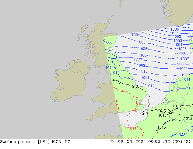 pression de l'air ICON-D2 dim 09.06.2024 00 UTC