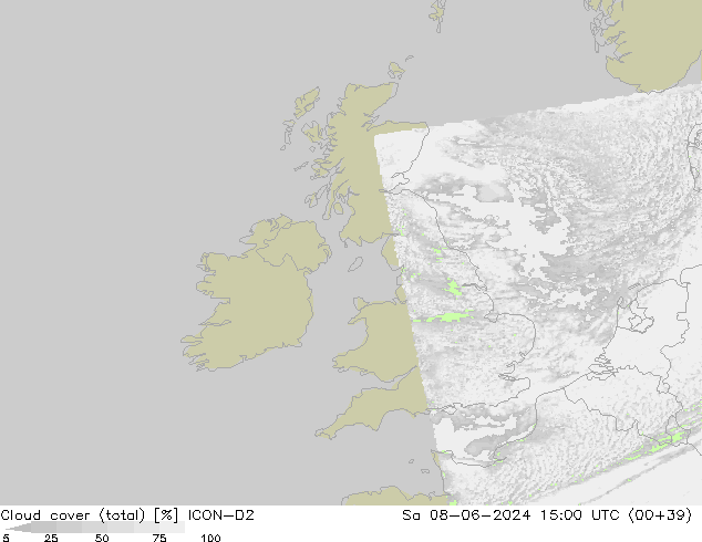 Bewolking (Totaal) ICON-D2 za 08.06.2024 15 UTC