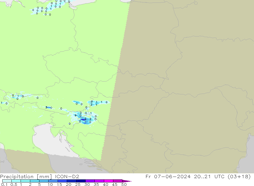 Precipitation ICON-D2 Fr 07.06.2024 21 UTC