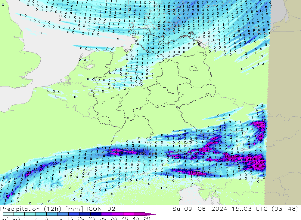 Precipitation (12h) ICON-D2 Ne 09.06.2024 03 UTC