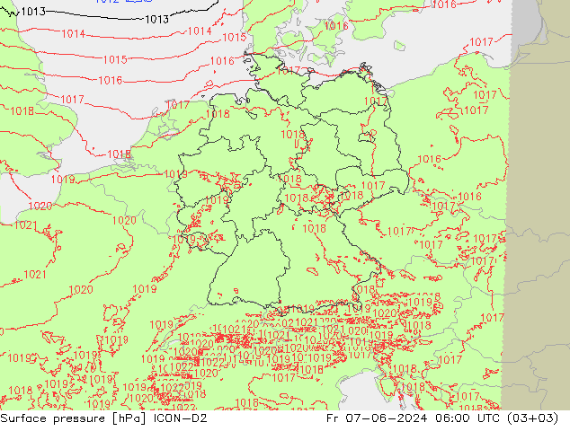 pressão do solo ICON-D2 Sex 07.06.2024 06 UTC