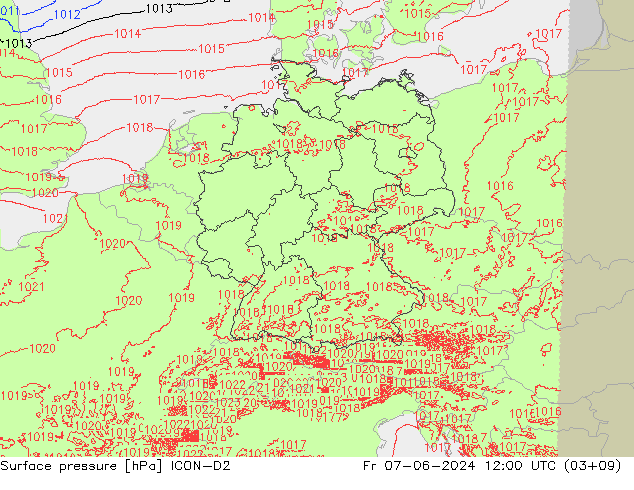 Surface pressure ICON-D2 Fr 07.06.2024 12 UTC