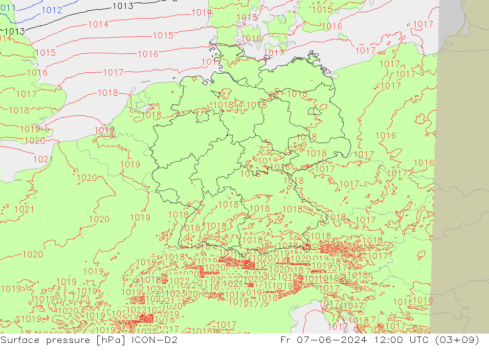 pressão do solo ICON-D2 Sex 07.06.2024 12 UTC