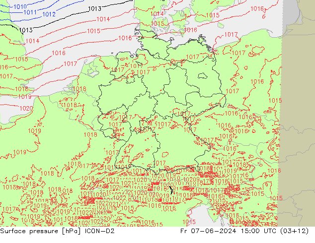 Surface pressure ICON-D2 Fr 07.06.2024 15 UTC