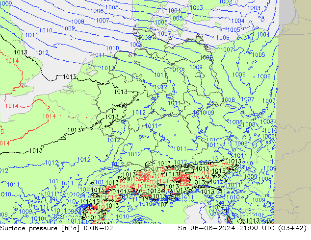 pressão do solo ICON-D2 Sáb 08.06.2024 21 UTC