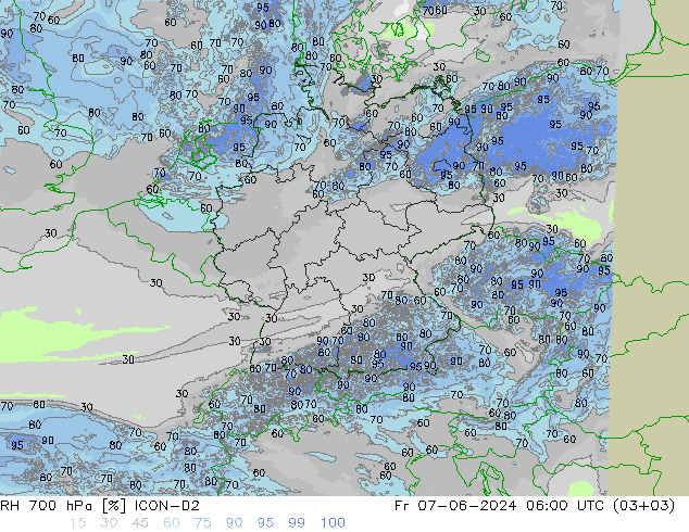 RH 700 гПа ICON-D2 пт 07.06.2024 06 UTC