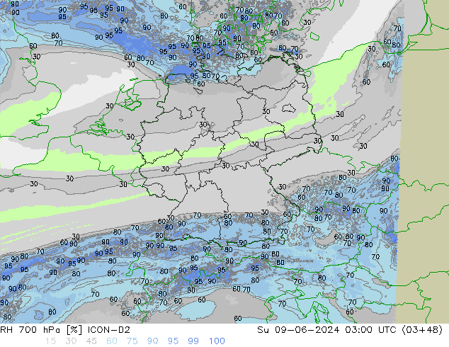 700 hPa Nispi Nem ICON-D2 Paz 09.06.2024 03 UTC