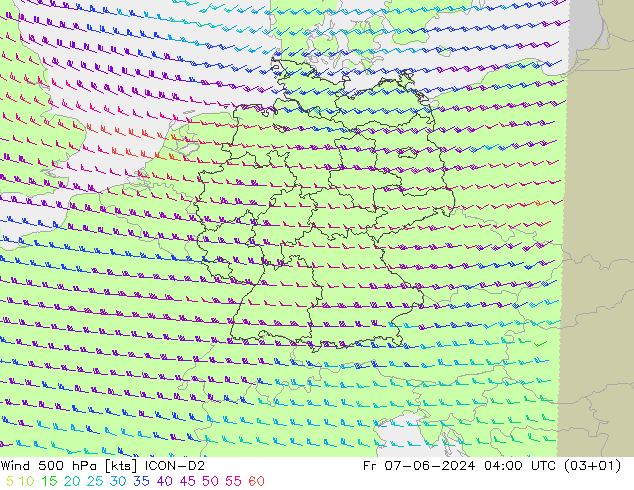 Wind 500 hPa ICON-D2 Pá 07.06.2024 04 UTC