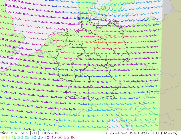 Wind 500 hPa ICON-D2 Fr 07.06.2024 09 UTC