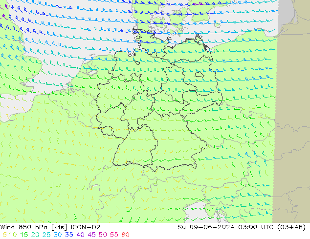 Wind 850 hPa ICON-D2 Ne 09.06.2024 03 UTC