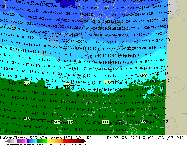 Height/Temp. 500 hPa ICON-D2 Fr 07.06.2024 04 UTC