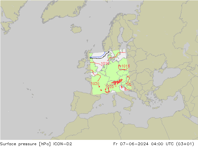 Bodendruck ICON-D2 Fr 07.06.2024 04 UTC