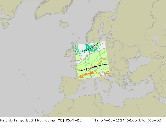 Height/Temp. 850 hPa ICON-D2 Fr 07.06.2024 06 UTC