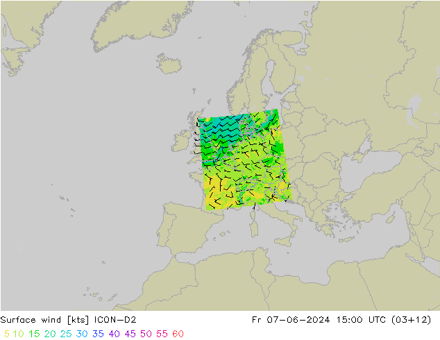 Bodenwind ICON-D2 Fr 07.06.2024 15 UTC