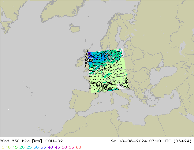 Wind 850 hPa ICON-D2 Sa 08.06.2024 03 UTC