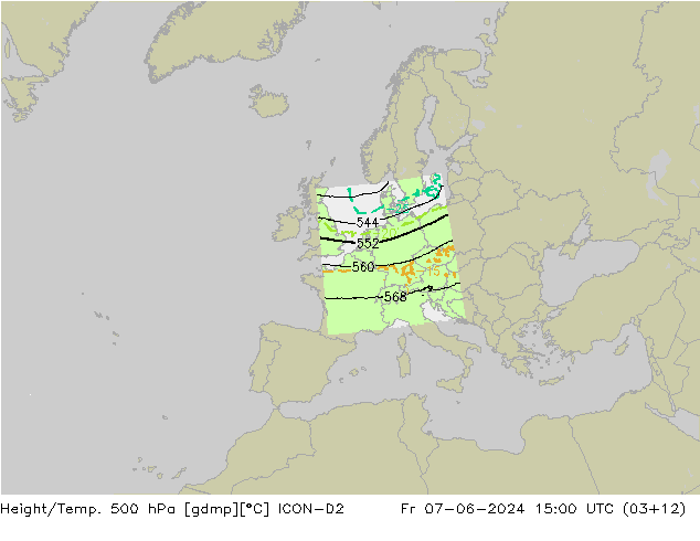 Height/Temp. 500 hPa ICON-D2 Fr 07.06.2024 15 UTC