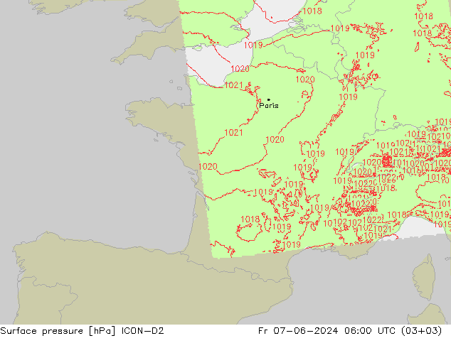 Bodendruck ICON-D2 Fr 07.06.2024 06 UTC