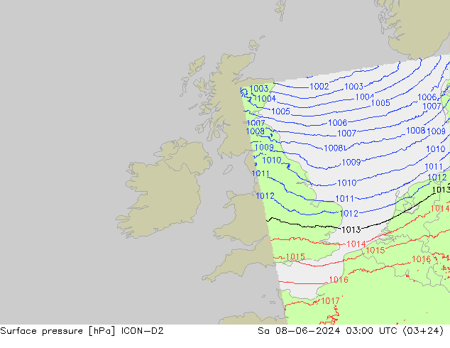 ciśnienie ICON-D2 so. 08.06.2024 03 UTC