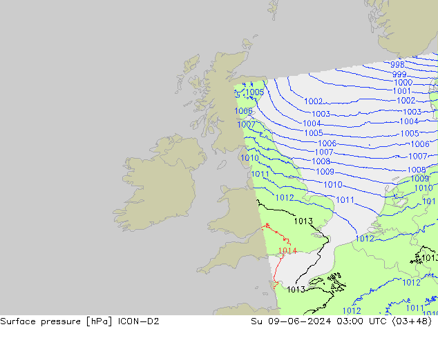 Yer basıncı ICON-D2 Paz 09.06.2024 03 UTC