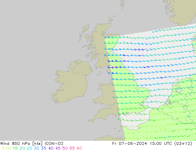 wiatr 850 hPa ICON-D2 pt. 07.06.2024 15 UTC