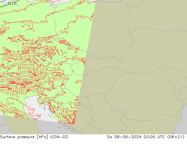 Surface pressure ICON-D2 Sa 08.06.2024 03 UTC