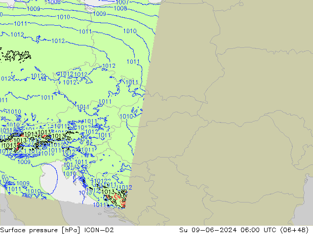 pression de l'air ICON-D2 dim 09.06.2024 06 UTC