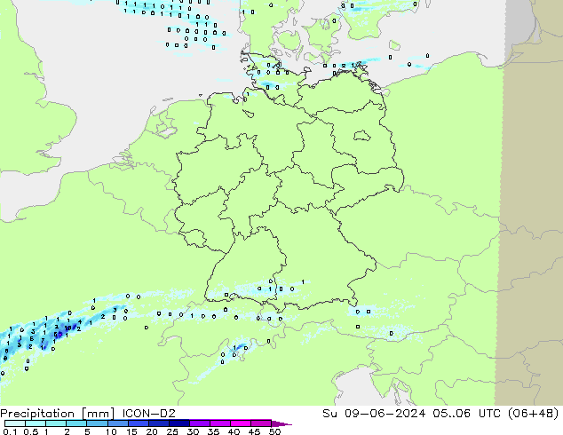 Precipitation ICON-D2 Su 09.06.2024 06 UTC