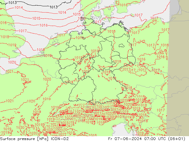 Surface pressure ICON-D2 Fr 07.06.2024 07 UTC