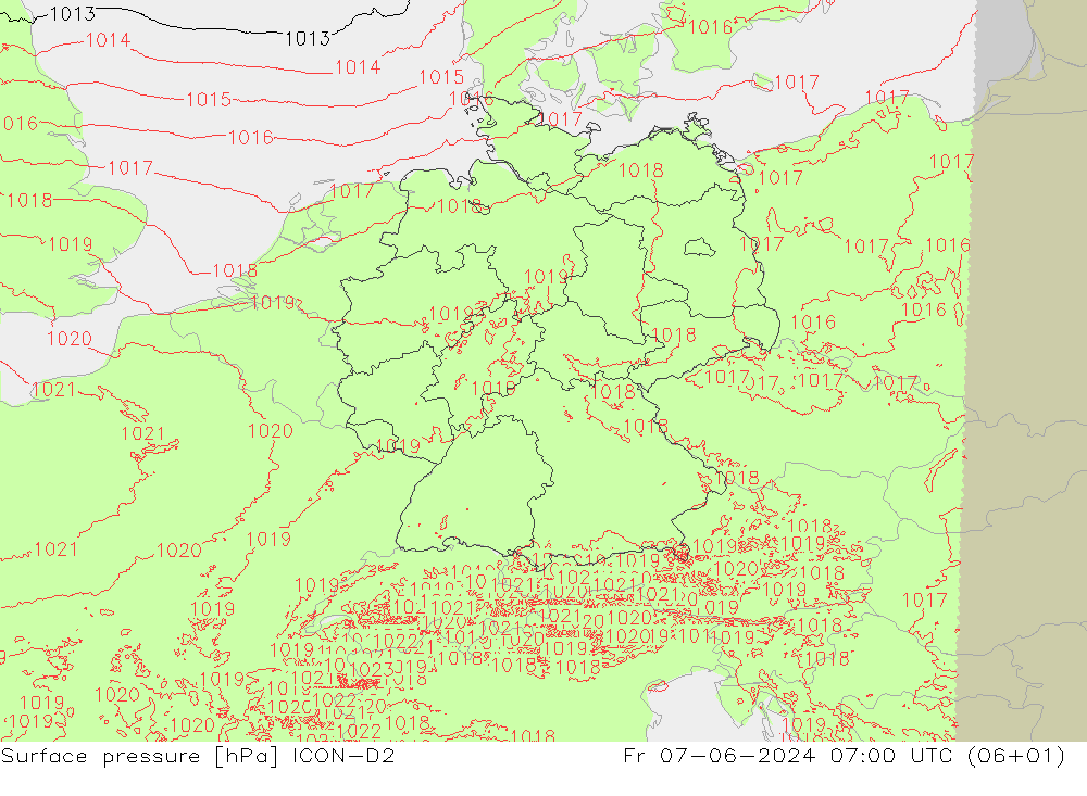 ciśnienie ICON-D2 pt. 07.06.2024 07 UTC