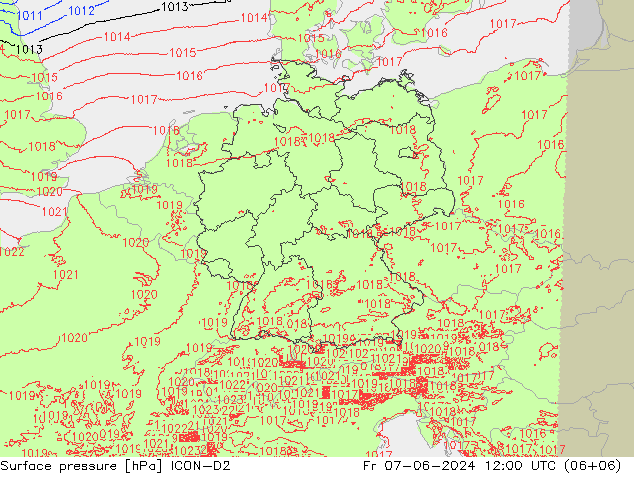 地面气压 ICON-D2 星期五 07.06.2024 12 UTC