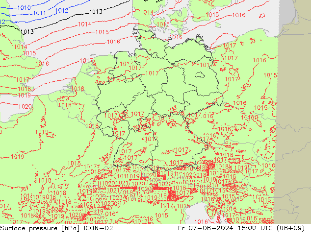 Atmosférický tlak ICON-D2 Pá 07.06.2024 15 UTC