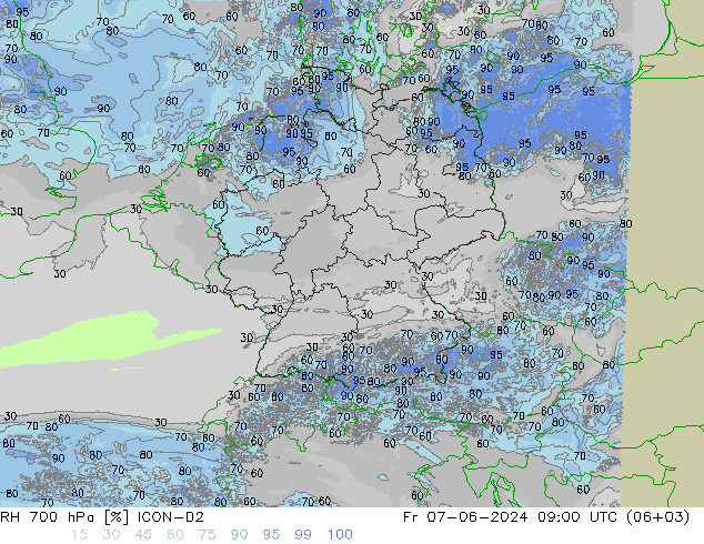 RH 700 hPa ICON-D2 Fr 07.06.2024 09 UTC