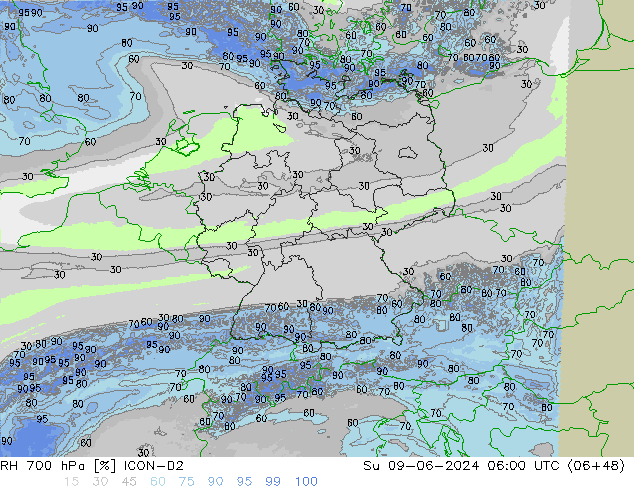 RH 700 hPa ICON-D2  09.06.2024 06 UTC