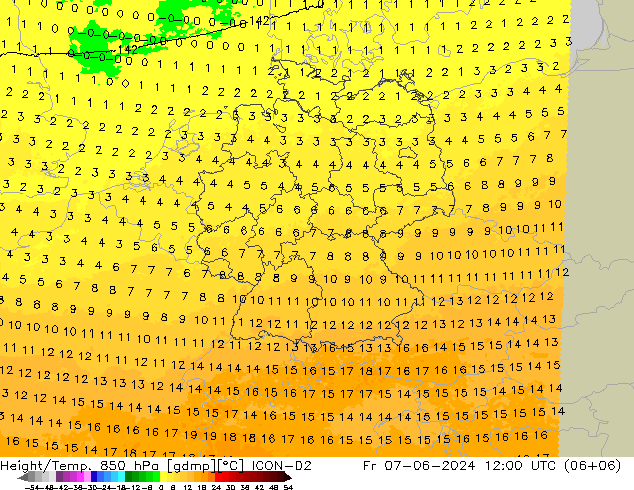 Height/Temp. 850 hPa ICON-D2 星期五 07.06.2024 12 UTC