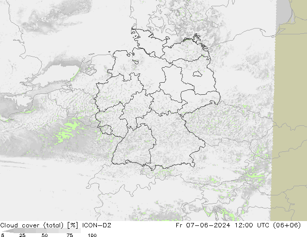 Nubes (total) ICON-D2 vie 07.06.2024 12 UTC