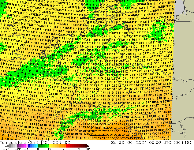 Temperature (2m) ICON-D2 So 08.06.2024 00 UTC