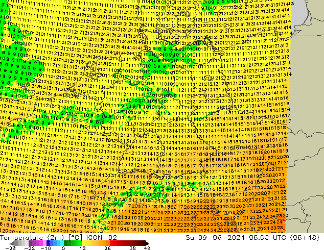 Temperature (2m) ICON-D2 Ne 09.06.2024 06 UTC