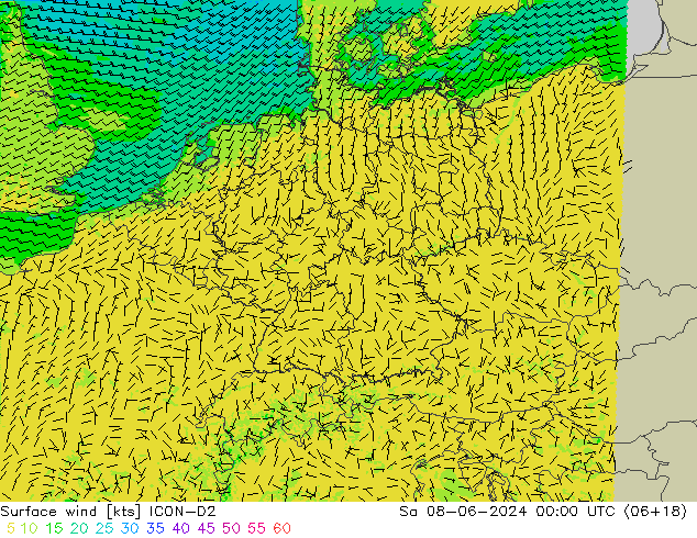 Rüzgar 10 m ICON-D2 Cts 08.06.2024 00 UTC