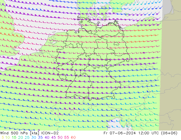 Wind 500 hPa ICON-D2 Fr 07.06.2024 12 UTC