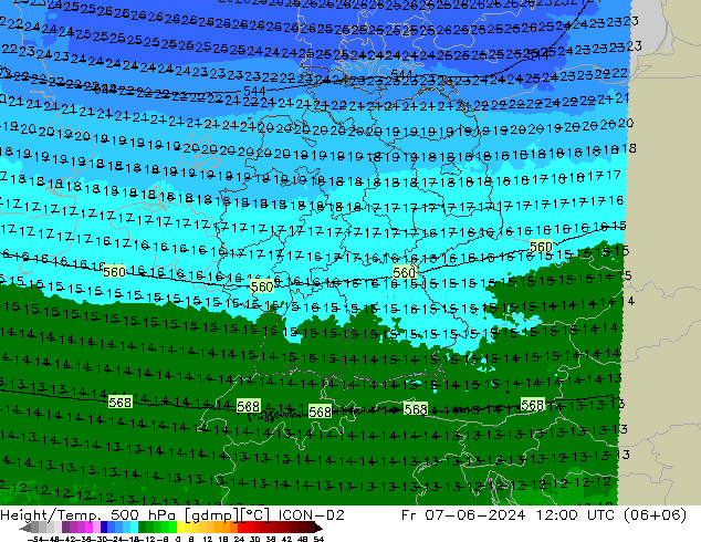 Height/Temp. 500 hPa ICON-D2 Fr 07.06.2024 12 UTC