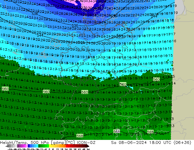 Height/Temp. 500 гПа ICON-D2 сб 08.06.2024 18 UTC
