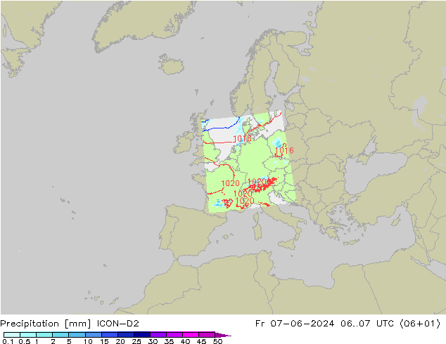 Niederschlag ICON-D2 Fr 07.06.2024 07 UTC