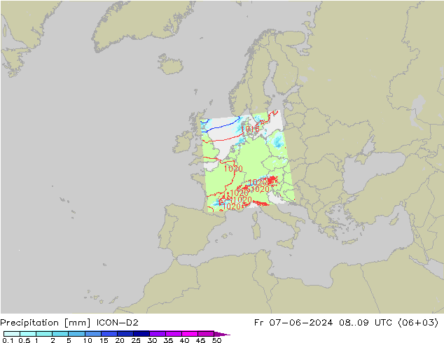 Precipitation ICON-D2 Fr 07.06.2024 09 UTC