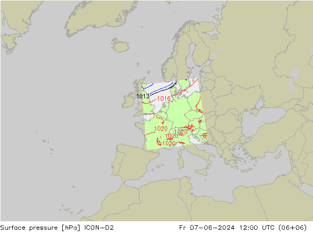 地面气压 ICON-D2 星期五 07.06.2024 12 UTC