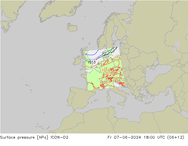 Surface pressure ICON-D2 Fr 07.06.2024 18 UTC