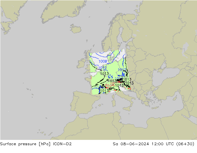 Bodendruck ICON-D2 Sa 08.06.2024 12 UTC